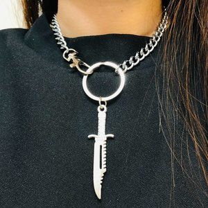 Chunky Big Knife Sword O Rings Cuban Choker Punk Rock side waist chain belt 15"